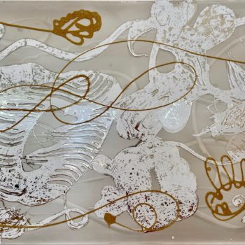 Catherine Howe, Mica Painting (Interference Gold/White/Pale Gold), 2021, Pigments, acrylic mediums, glass micro-beads, gloss white and metal leaf on canvas, 36 x 48 inches