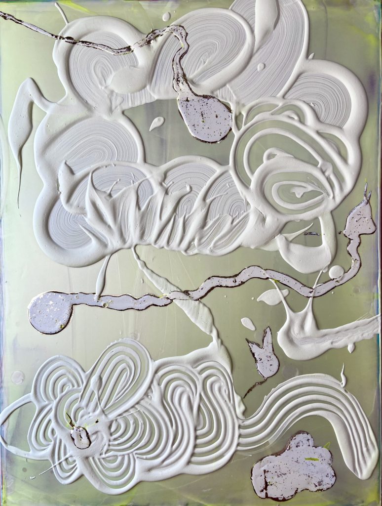 Catherine Howe, Opal Painting (Citron/White/Pale Gold), 2021, Pigments, acrylic mediums, gloss white and metal leaf on canvas, 24 x 18 inches