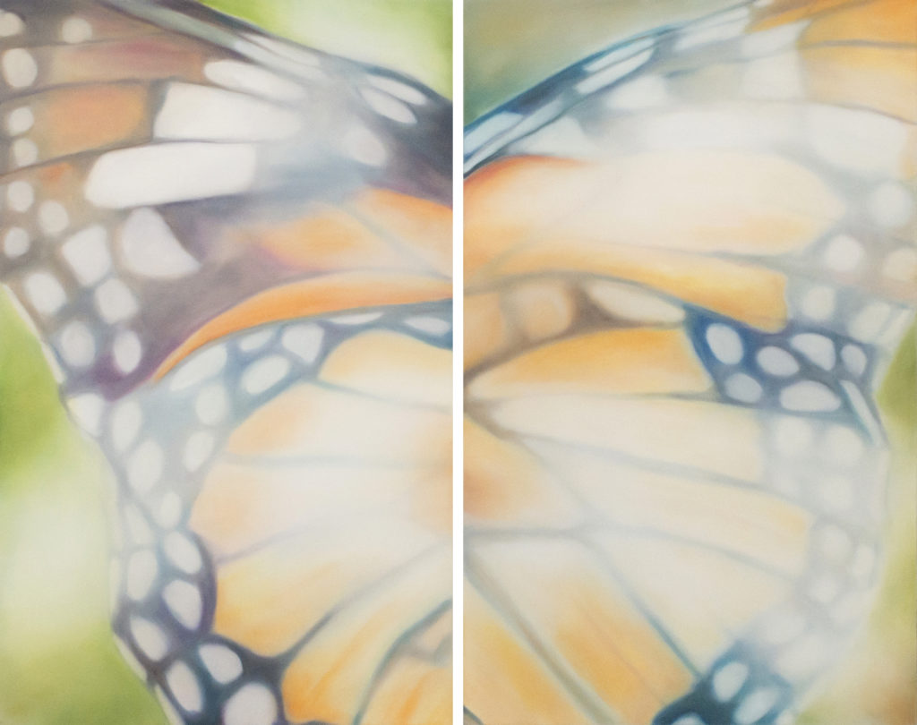 Tracy Rocca, Allay 14, 2021, Oil on polyester over panel, 24 x 17 inches (each panel)