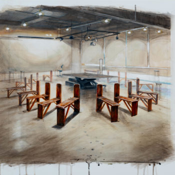 Peter Waite, Department Drawing Studio, 2021, Acrylic on Panel, 20 x 28 inches