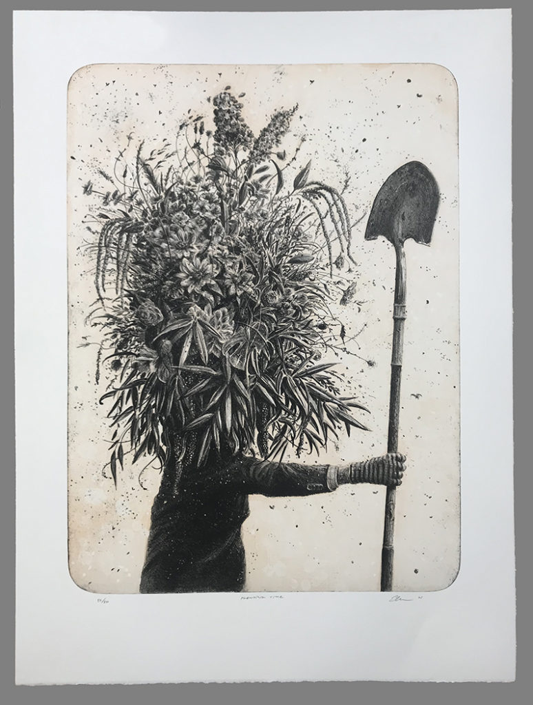 Ethan Murrow, Plating Time, 2021, 3 color lithograph from stone, Edition of 50, 42¼ x 30 inches (framed), $1,100