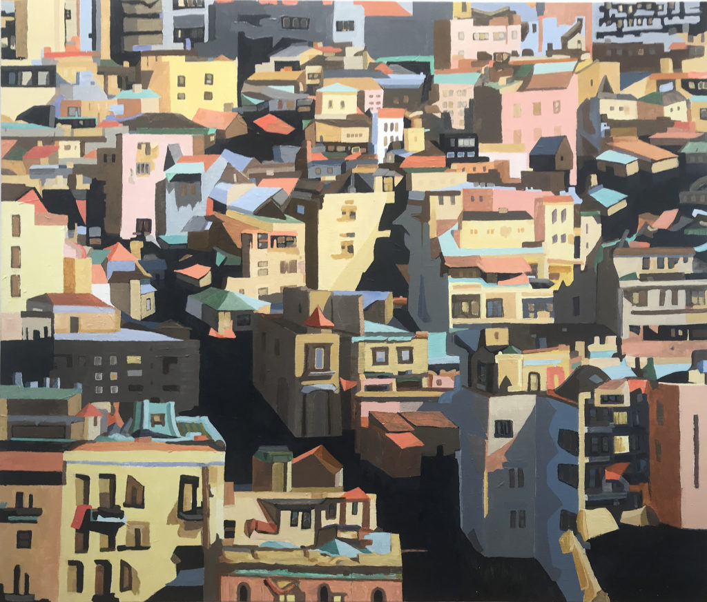John Bowman, Agora Athens, acrylic on canvas, 46 x 54 inches