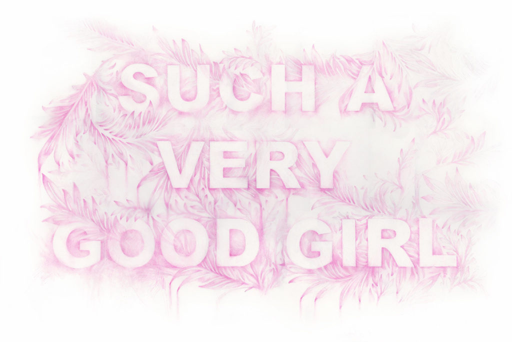 Amanda Manitach, Such A Very Good Girl, 2022, Colored lead on paper, 25 x 40 inches