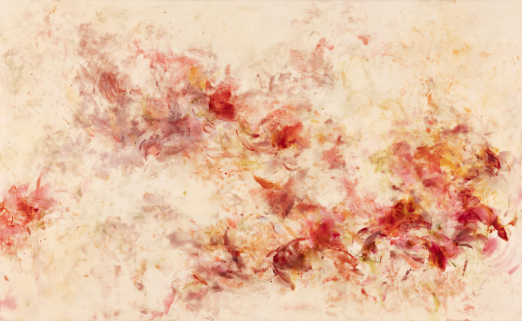 Betsy Eby, And Then She Realized the Fleeting Nature of Time, 2022, Hot wax, cold wax and oil on panel, 40 x 64 inches