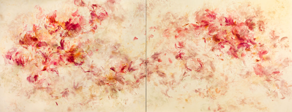 Betsy Eby, Eternity Becomes the Field of Time and Space, 2022, Oil, hot wax and cold wax on panel, 55 x 140 inches
