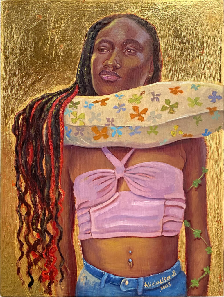 Utopia #8, Alicia Brown, Oil and 24k gold leaf on panel, 12 x 9 inches