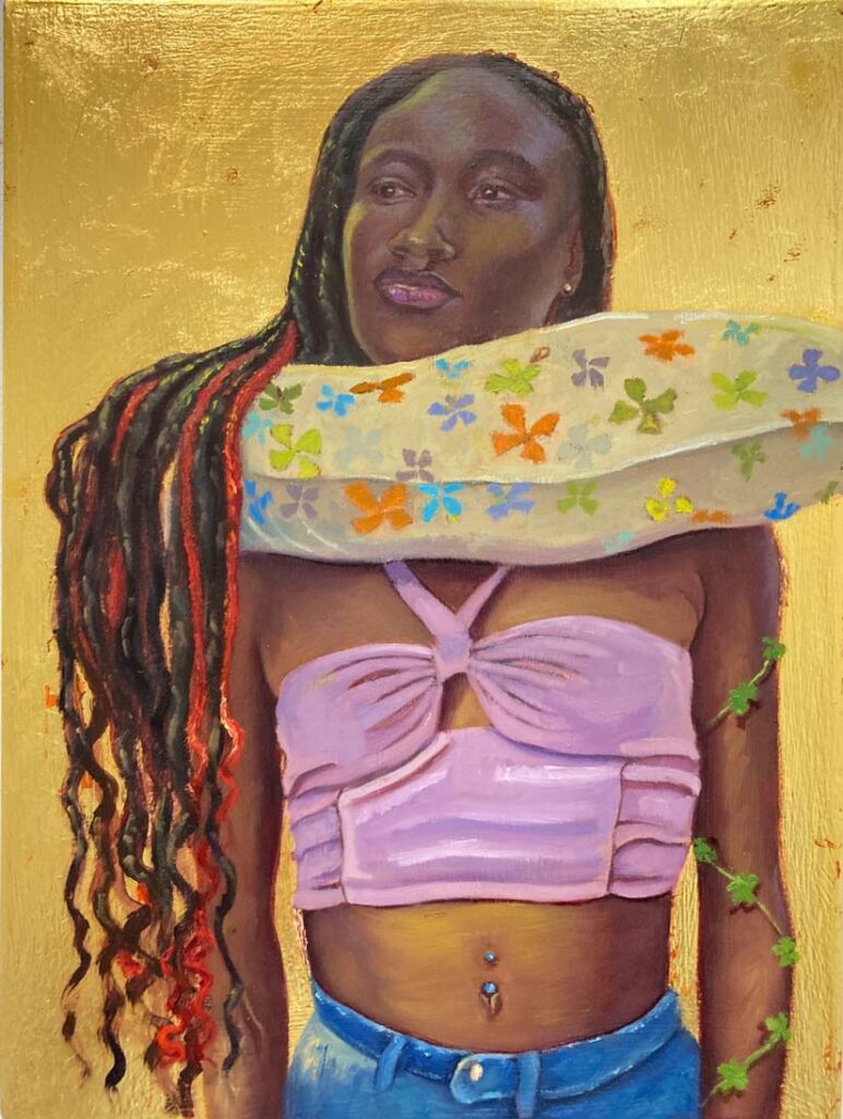 Utopia #8, Alicia Brown, Oil and 24k gold leaf on panel, 12 x 9 inches