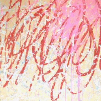 Nicole Charbonnet, Erased Twombly (Pink and Red), 2021, Mixed media on canvas, 60 x 72 inches