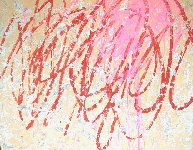 Nicole Charbonnet, Erased Twombly (Pink and Red), 2021, Mixed media on canvas, 60 x 72 inches