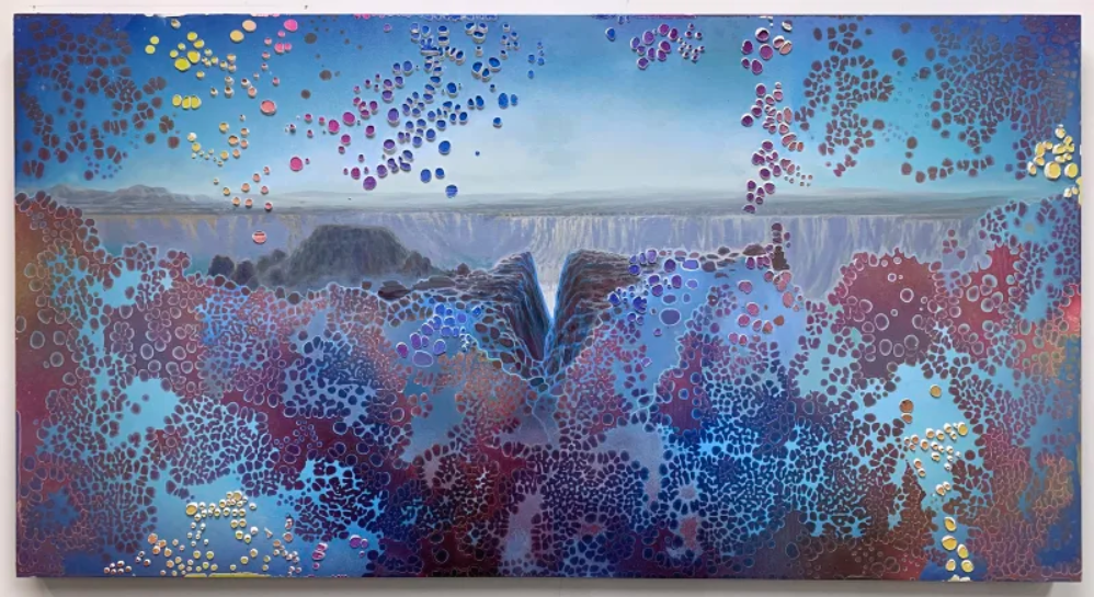 Shane McAdams, Cleft Palette, 2022, PVA, oil and acrylic on panel, 32 x 60 inches
