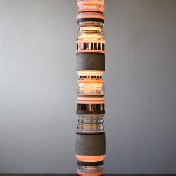 Matt Gagnon, Copper & Glass, 2022 Concrete, glass, acrylic, wood, steel and LED lights, 76 x 10 x 10 inches