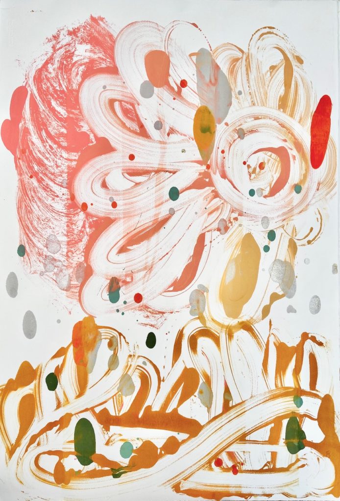 Catherine Howe, Monotype (Soft Petal No. 2), 2021, Acrylic on full sheet Rives BFK rag paper, 44 x 30 inches