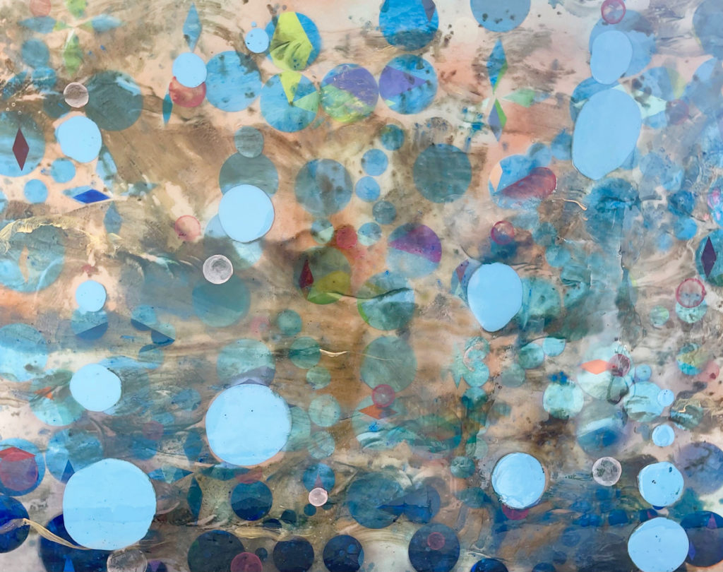 Erin Parish, Reflection by the Pool, A Vibration, 2022, Oil, acrylic and resin on canvas, 48 x 60 inches