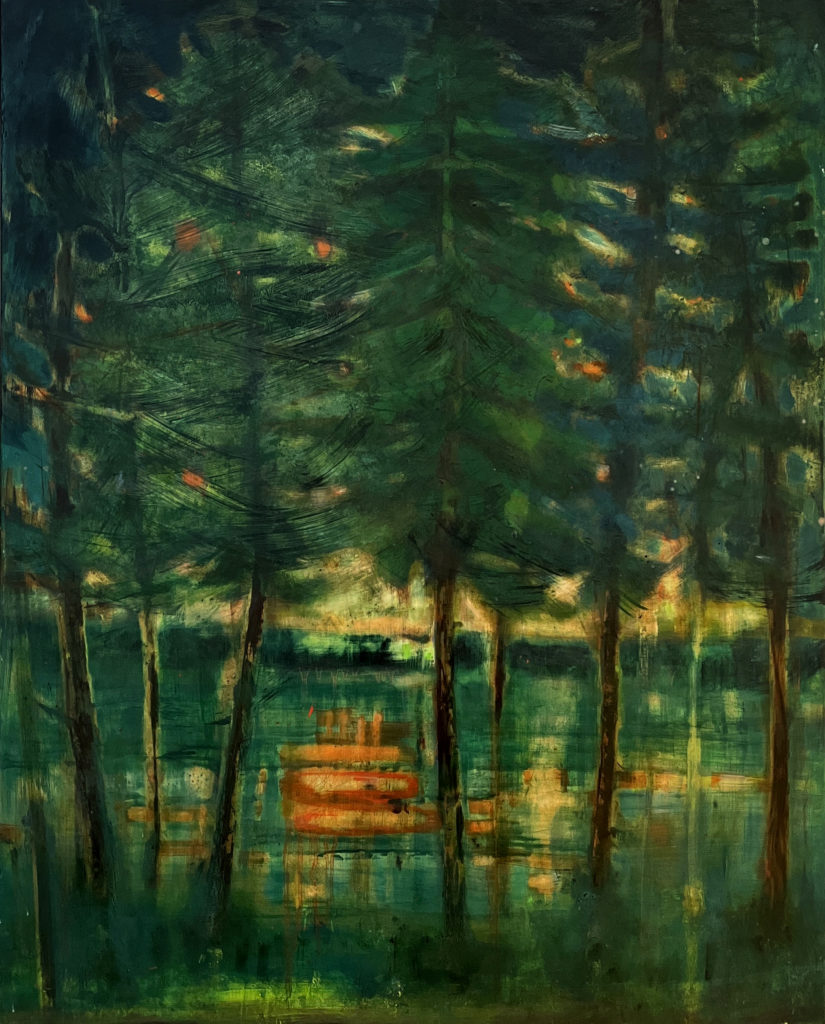 Katherine Bowling, Trees with a View, 2022, oil on spackle on wood panel, 30 x 24 inches