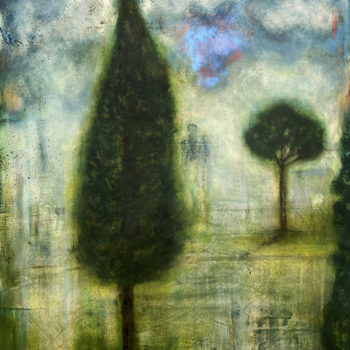 Katherine Bowling, Family Trees, 2022, oil on spackle on wood panel, 30 x 24 inches