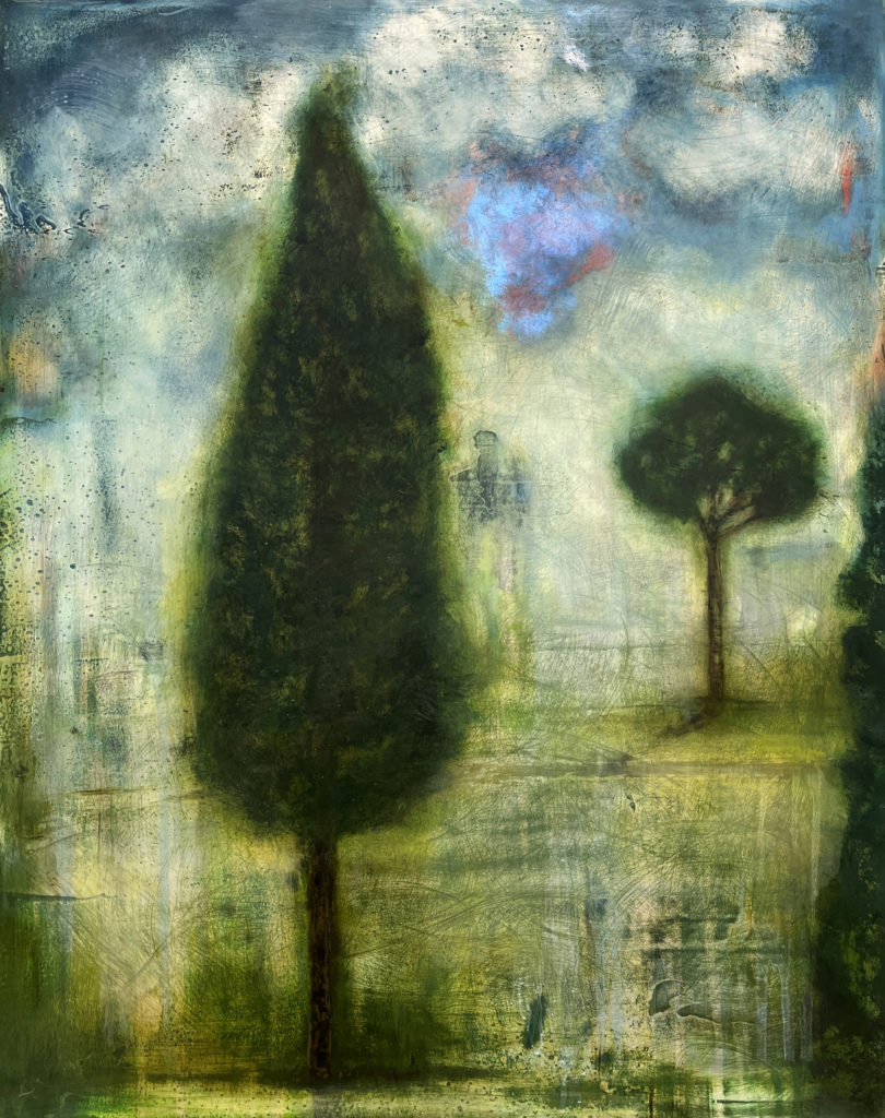 Katherine Bowling, Family Trees, 2022, oil on spackle on wood panel, 30 x 24 inches