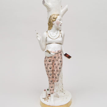 Claire Partington, The Descent of Man, 2021, Glazed Earthenware, 26 x 11 x 8 inches