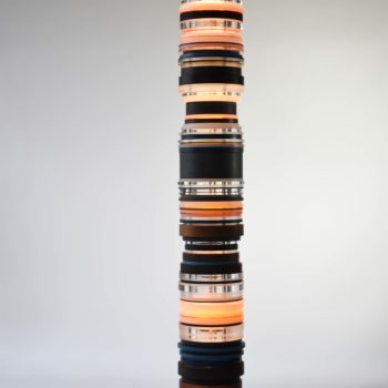 Matt Gagnon, Blue Brown, 2022, Oak, painted MDF, acrylic, aluminum, steel, and LED, 69½ x 10½ inches, Sold