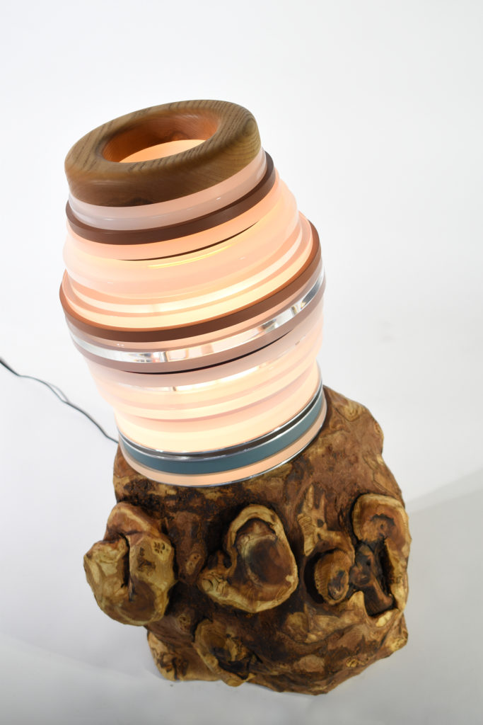 Matt Gagnon, Mulberry Short, 2021, Mulberry tree base, painted MDF, acrylic, steel and LED, 26 x 16 x 15 inches