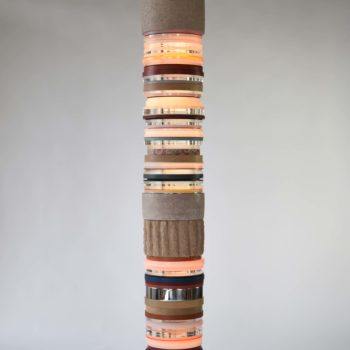 Matt Gagnon, Red & Concrete, 2023, Concrete, ash, felt, painted MDF, acrylic, aluminum, steel and LED, 79 x 10¾ inches