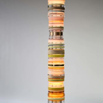 Matt Gagnon, Yellow Glass, 2022, Poplar wood, glass, painted MDF, acrylic, brass, steel, and LED, 77 x 10½ inches