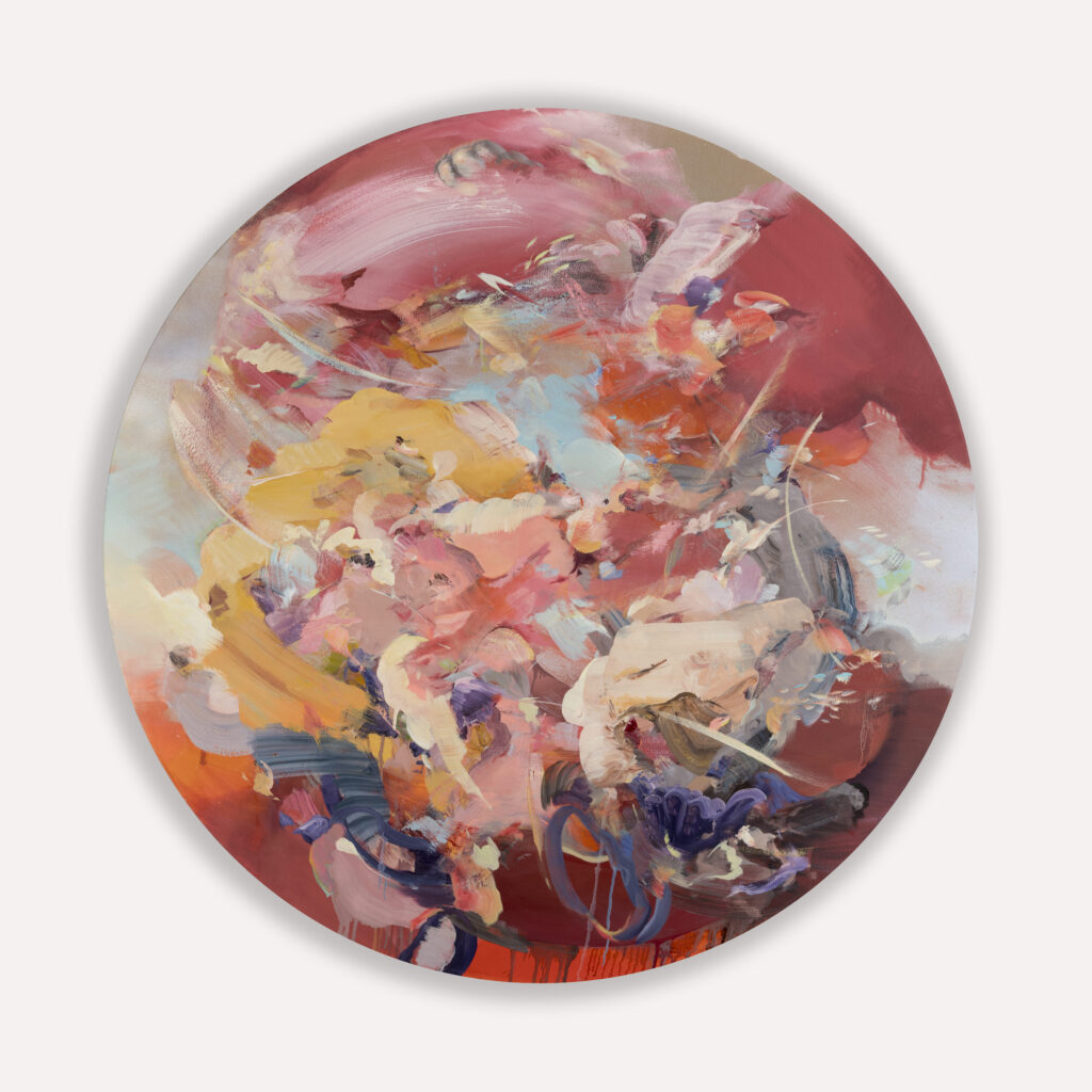 Eric Uhlir, Embers of the tireless production (close to the land of ghosts), 2024, Oil on linen, 48 inches diameter