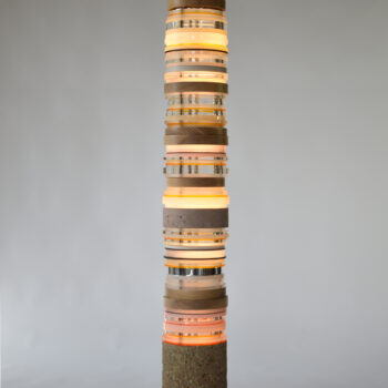 Matt Gagnon, Blond Sand, 2023, Concrete, ash, painted MDF, acrylic, aluminum, steel and LED, 56½ x 8½ inches.