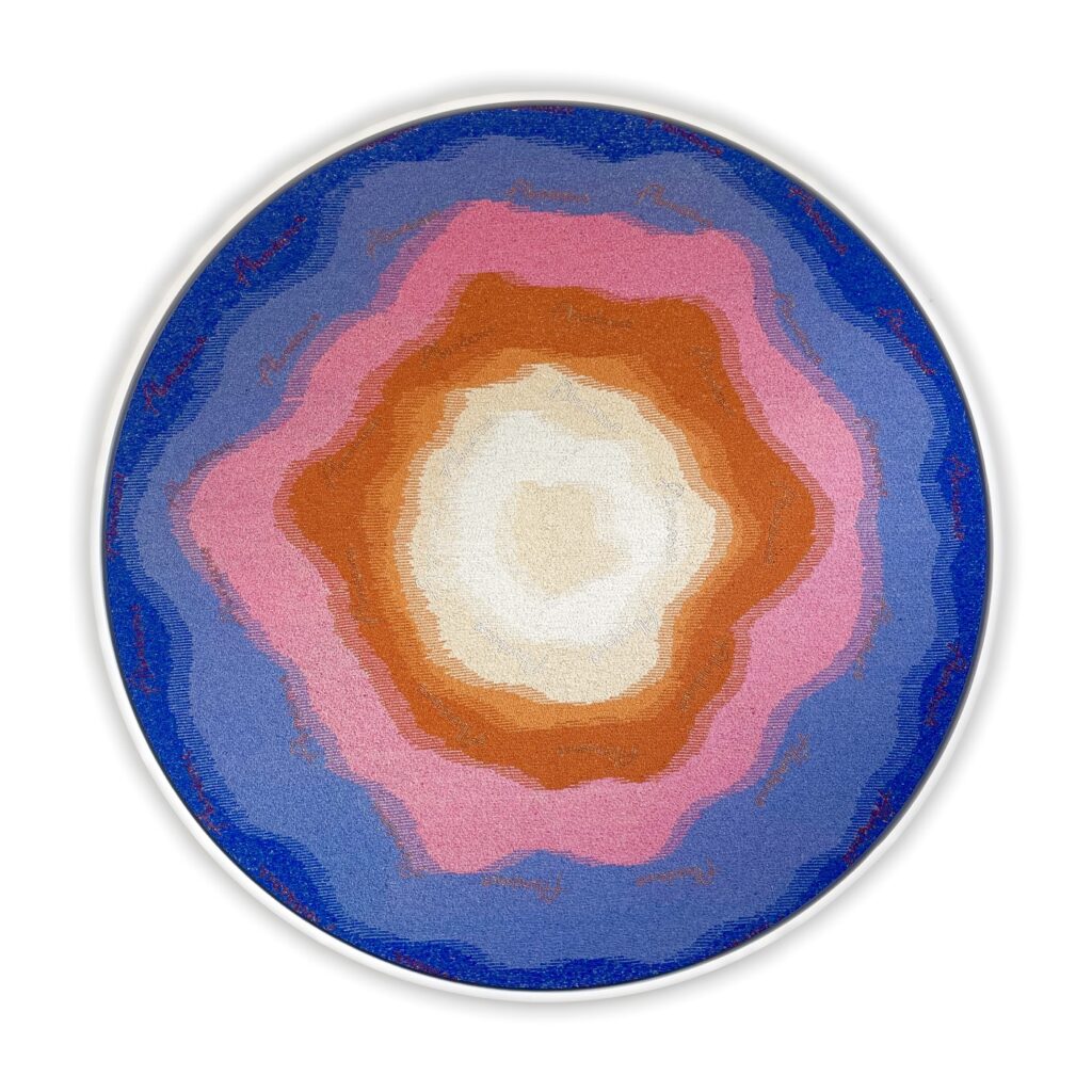 Stephanie Hirsch, Abundance, 2023, Beads on canvas, 50 inches in diameter (framed)