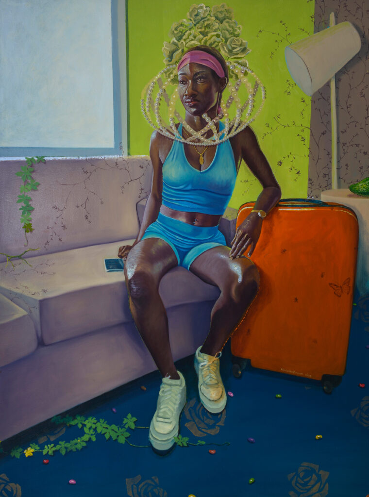 Alicia Brown, Portrait of Lady Juanica in California, 2023, Oil on panel, 48 x 36 inches