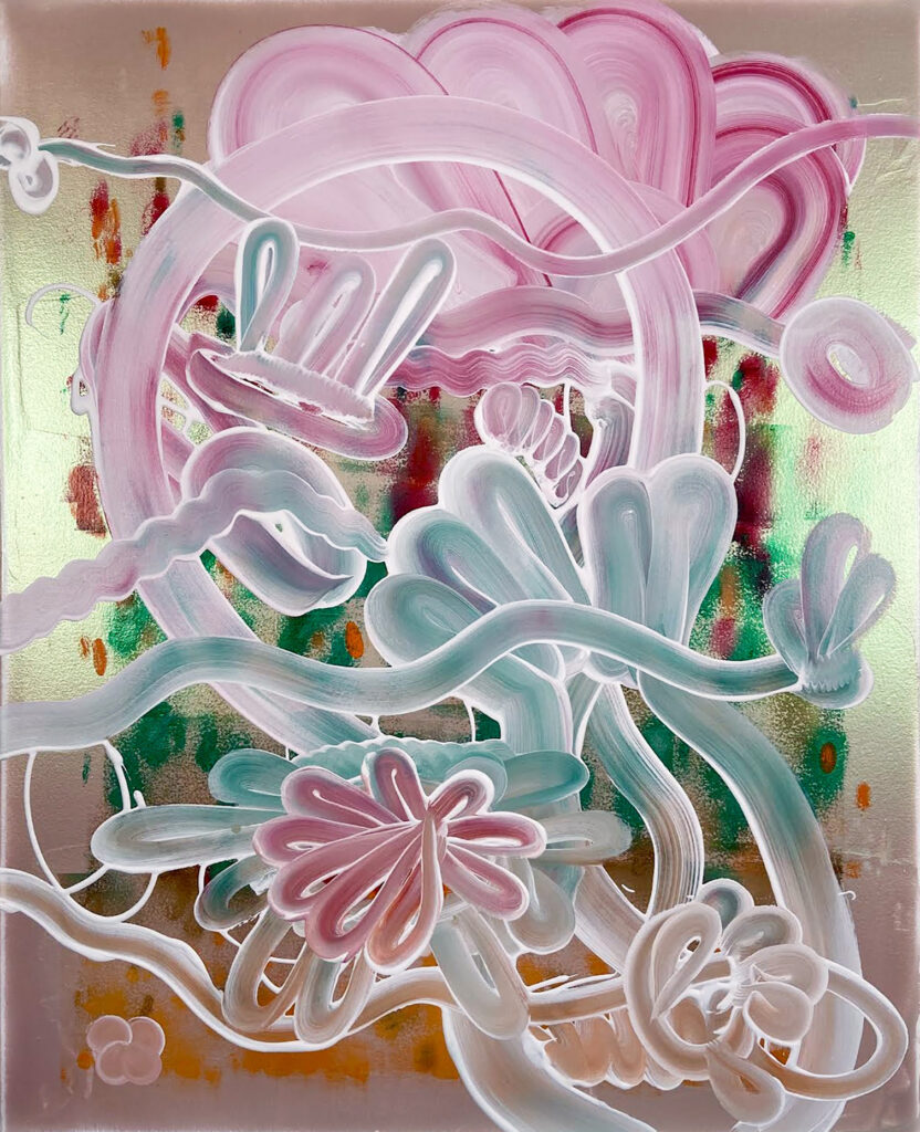 Catherine Howe, Wallflower No.9, 2024, Acrylic and mica pigments on canvas, 30 x 34 inches