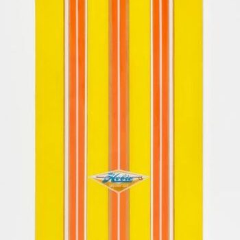 Peter Dayton, Hobie #4, Too Much, 2021, Acrylic, gesso, oil stain with resin and ceramic UV clear coat, 96 x 24 inches