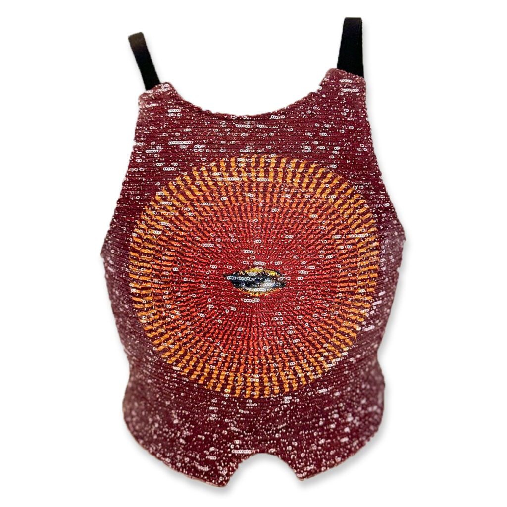 Stephanie Hirsch The Deeper You Go, The More Powerful You Become , 2024 Beads on Medieval breastplate armor 21 x 15 inches
