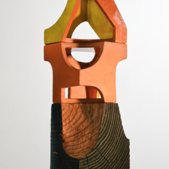 Matt Gagnon, Common Interest (1), 2024, Glazed terra cotta and wood, 20 1/2 x 6 1/4 x 6 1/4 inches