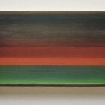 Heather Hutchison, Deforestation, 2019, Mixed media, reclaimed Plexiglas, flashe, tape, vinyl, birch plywood box, 16 7/8 x 27 7/8 x 3 3/4 inches