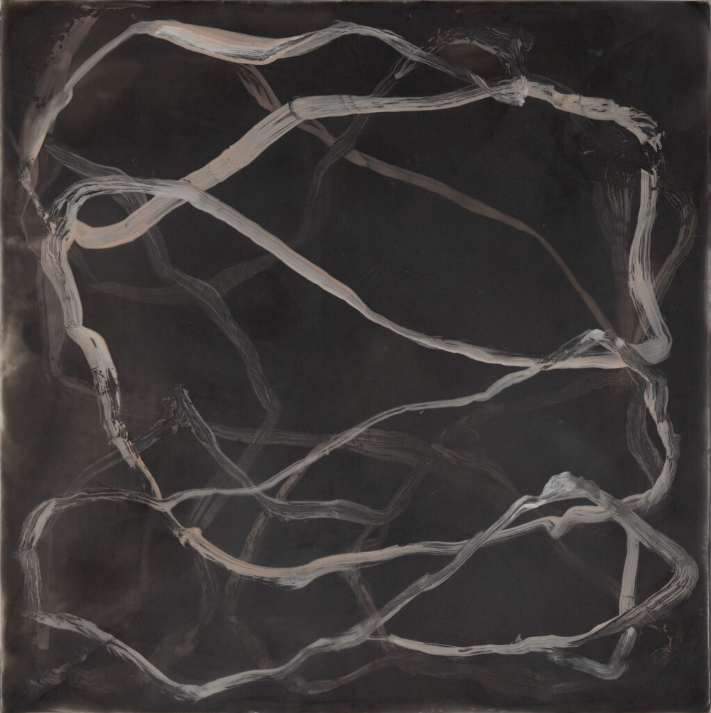 Betsy Eby, Chromatic Frequency No1.c, 2025, Encaustic and oil on panel, 12 x 12 inches