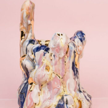 Andrew Casto, Accumulation Vessel 56, 2019, Porcelain and 18k Gold Luster, 6 x 6 x 8½ inches