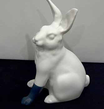 Scott Patt, Blue Green (Rabbit with Foot Series #2), 2011, Cast resin, paint and rubber, Edition of 12, 9 3/4 x 5 1/4 x 8 inches