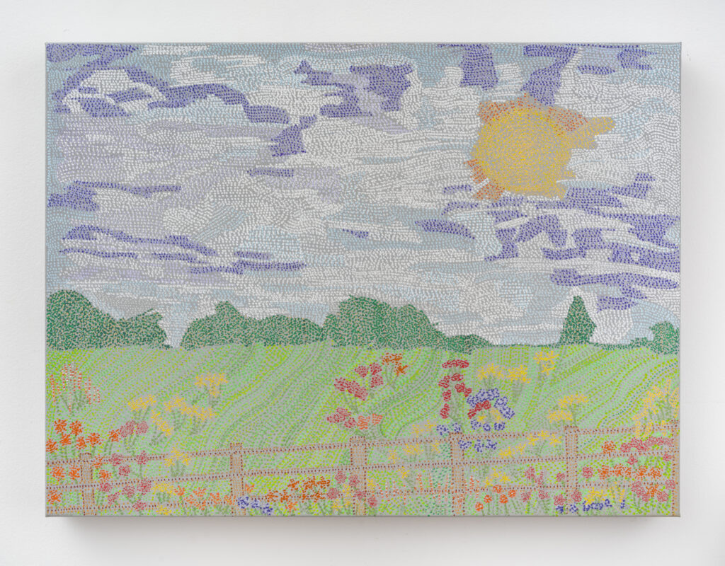 Tanya Minhas The warmth of the sun, the blue of the sky, 2025 Acrylic on canvas 18 x 24 x 2 inches Signed, titled and dated on verso in ink