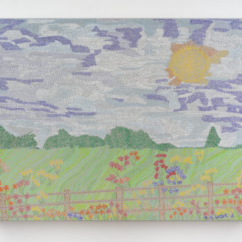 Tanya Minhas The warmth of the sun, the blue of the sky, 2025 Acrylic on canvas 18 x 24 x 2 inches Signed, titled and dated on verso in ink