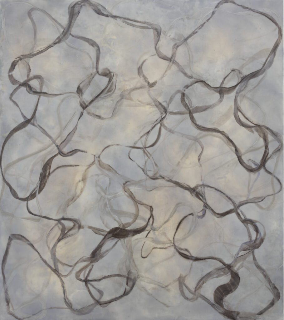 Betsy Eby, Chromatic Frequency No. 10, 2025, Encaustic and oil on panel, 50 x 44 inches