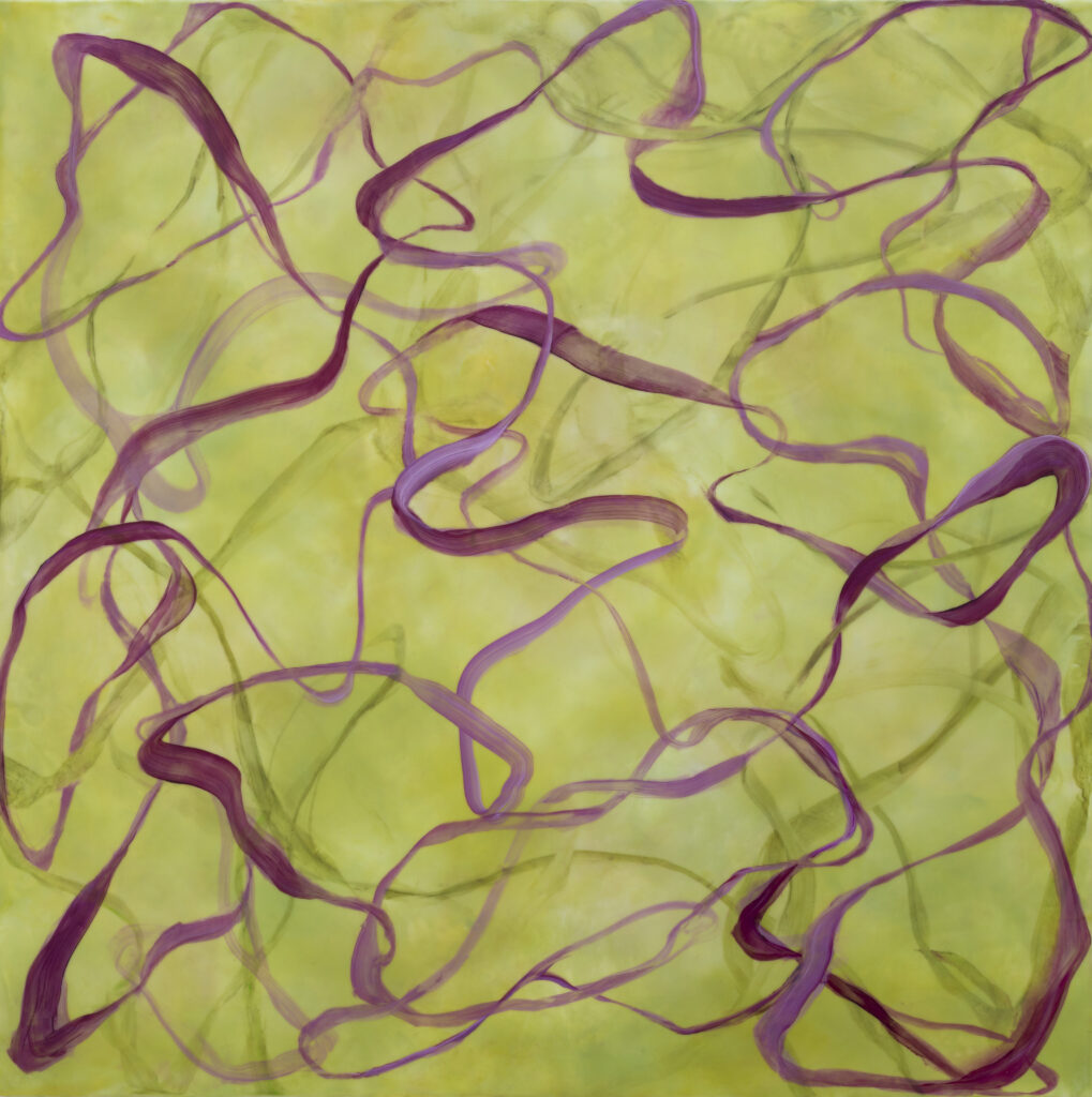 Betsy Eby, Chromatic Frequency No. 12, 2025, Encaustic and oil on panel, 47.5 x 47.5 inches