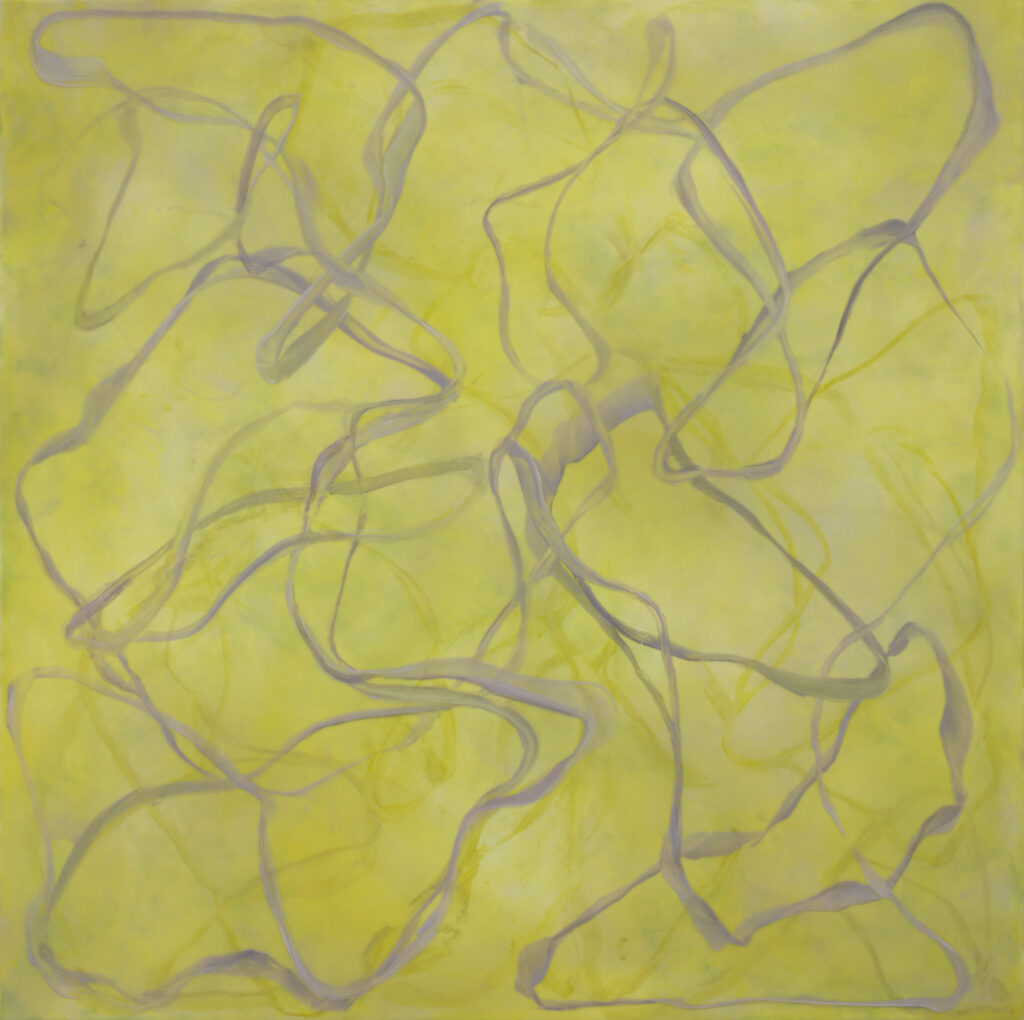 Betsy Eby, Chromatic Frequency No. 9, 2025, Encaustic and oil on panel, 47.5 x 47.5 inches