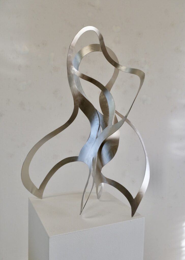 Andreas Kocks, Elegant People (#2506p), 2025, Palladium Leaf on galvanized Steel, 21 x 16 x 8 inches