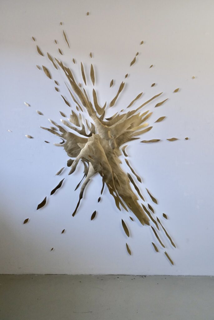 Andreas Kocks Keep Your Eyes Open (#2513b), 2025 Brass leaf on watercolor paper 103 x 78 x 2 inches