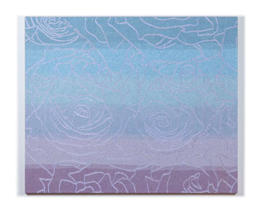 Stephanie Hirsch, The Deeper You Go, The More Powerful You Become, 2025, Embroidery and beads on Canvas, 40 x 48 inches