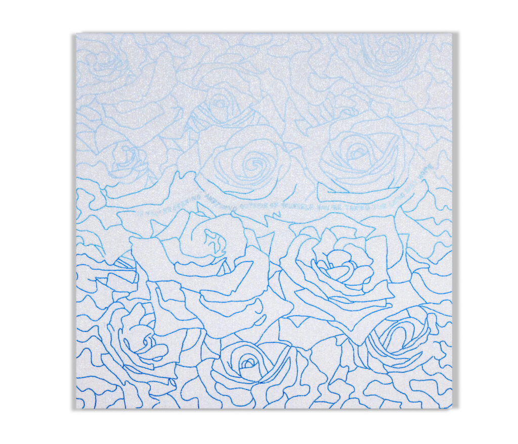 Stephanie Hirsch, If You’re Seeking Anything Outside of Yourself You’re Taking the Long Way Home, 2025, Embroidery and beads on canvas, 39 3/4 x 39 3/4 inches