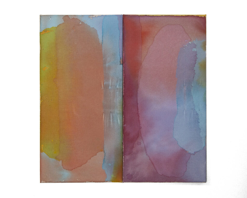 Jinie Park, Egg Hunt, 2026 Acrylic on sewn Kwangmok (Korean muslin) 20 x 20 inches