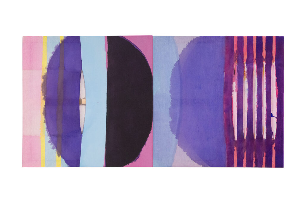 Jinie Park, Moon Dance, 2026 Acrylic on sewn Kwangmok (Korean muslin), and Sambe (Korean linen) 36 x 72 inches