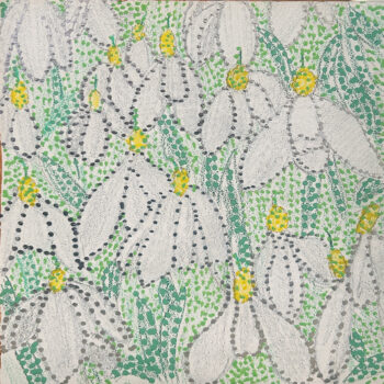 Tanya Minhas Snow Drops, 2026 Acrylic on panel 5 1/4 x 5 1/4 x 1 9/16 inches