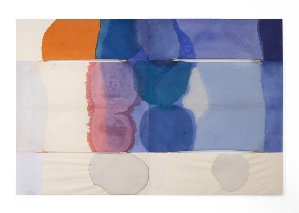 Jinie Park Toad House, 2026 Acrylic on sewn Kwangmok (Korean muslin), and Sambe (Korean linen) 48 x 72 inches